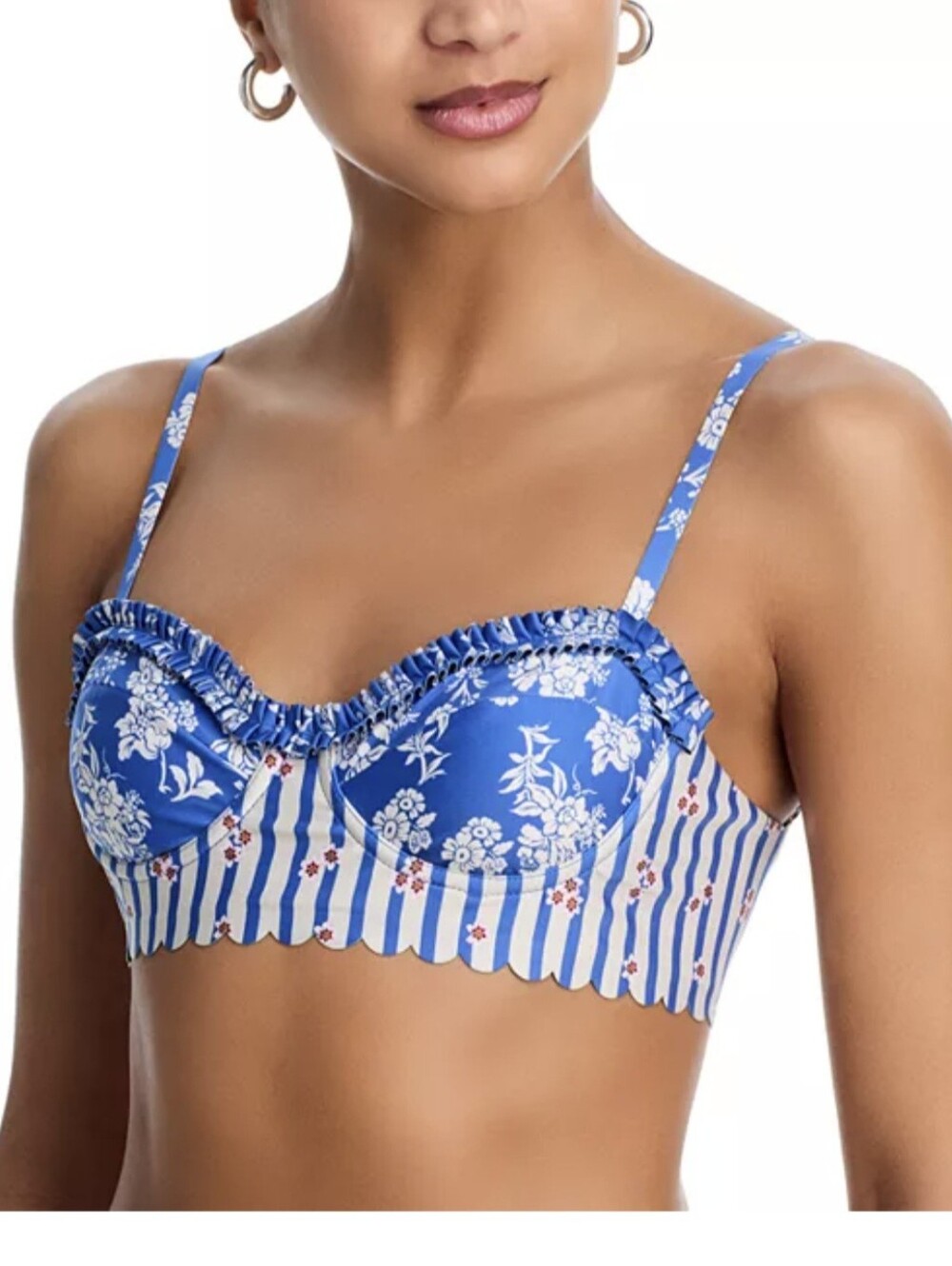 Agua Bendita Inca Palacio Bikini Top Womens L Underwire Ruffle Floral Stripe Nwt